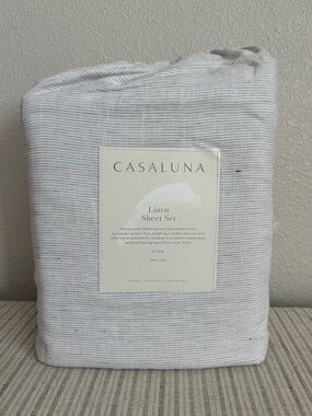 NWT King 100% Linen Sheet Set Dark Gray Micro Stripe - Casaluna